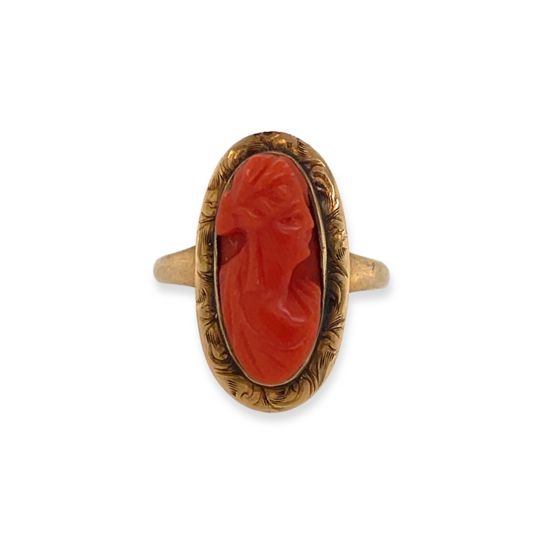 10k Hamilton Gold Antique Victorian Coral Woman Cameo Ring