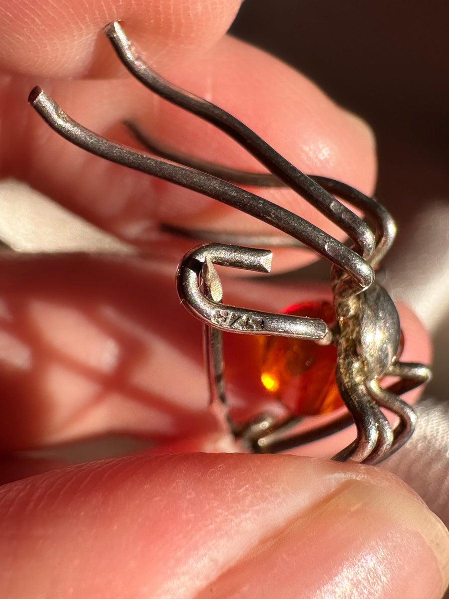 Vintage Sterling Silver & Amber Spider Brooch/Pin