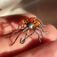 Vintage Sterling Silver & Amber Spider Brooch/Pin