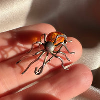 Vintage Sterling Silver & Amber Spider Brooch/Pin