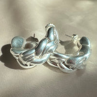 Vintage Sterling Silver Electroform Braided Half Hoop Earrings