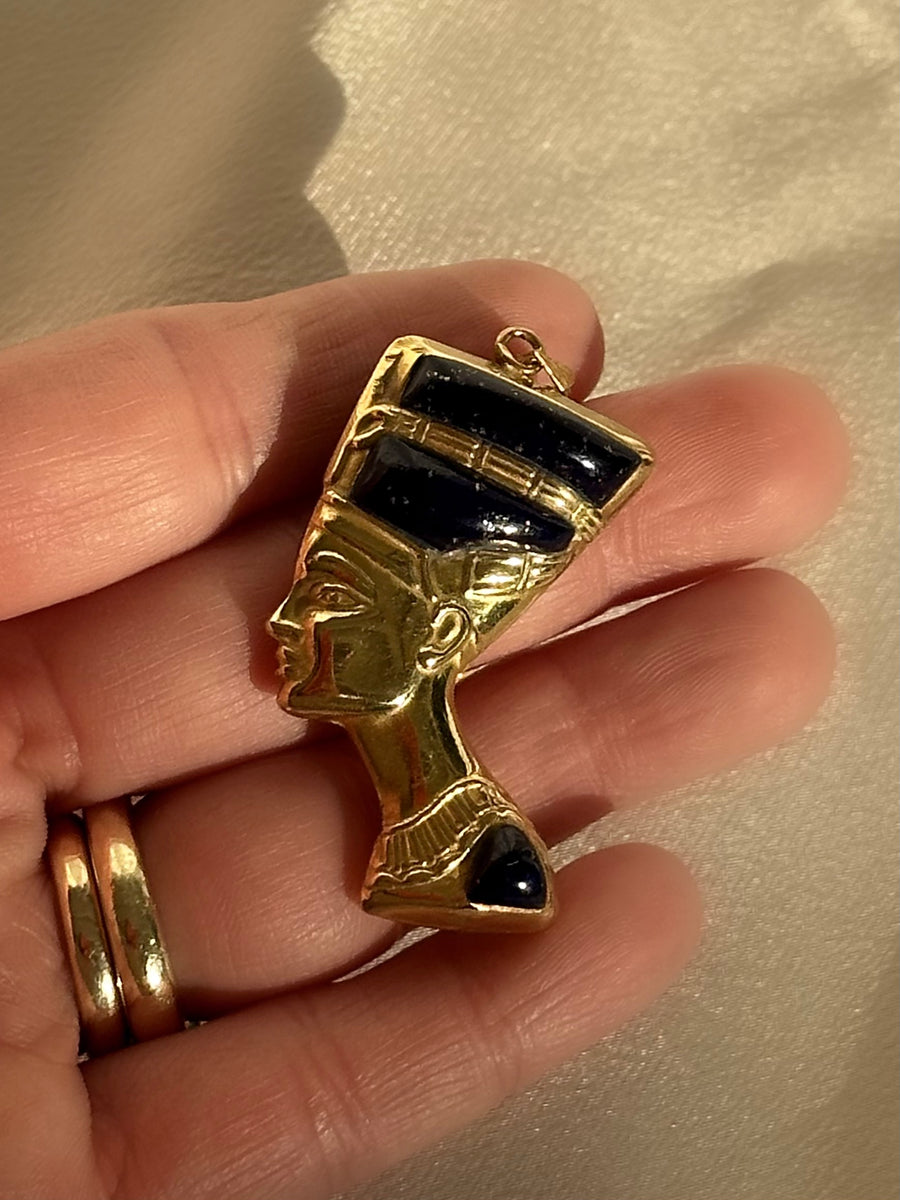 Vintage 18k Lapis & Turquoise Nefertiti Pendant