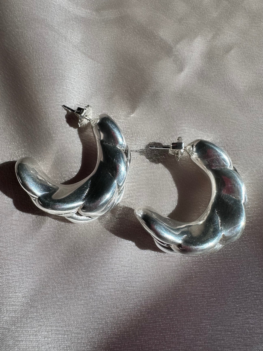 Vintage Sterling Silver Electroform Braided Half Hoop Earrings