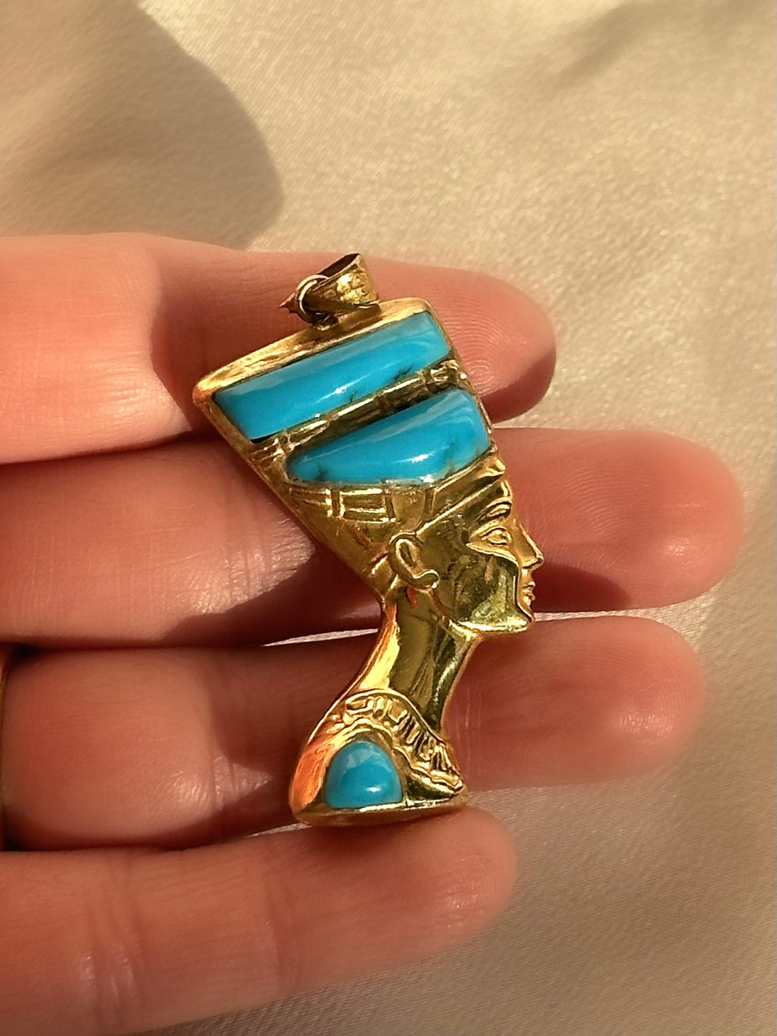 Vintage 18k Lapis & Turquoise Nefertiti Pendant