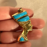 Vintage 18k Lapis & Turquoise Nefertiti Pendant