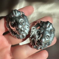 Vintage Electroform Sterling Silver Lion Head Clip-On Earrings