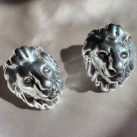 Vintage Electroform Sterling Silver Lion Head Clip-On Earrings