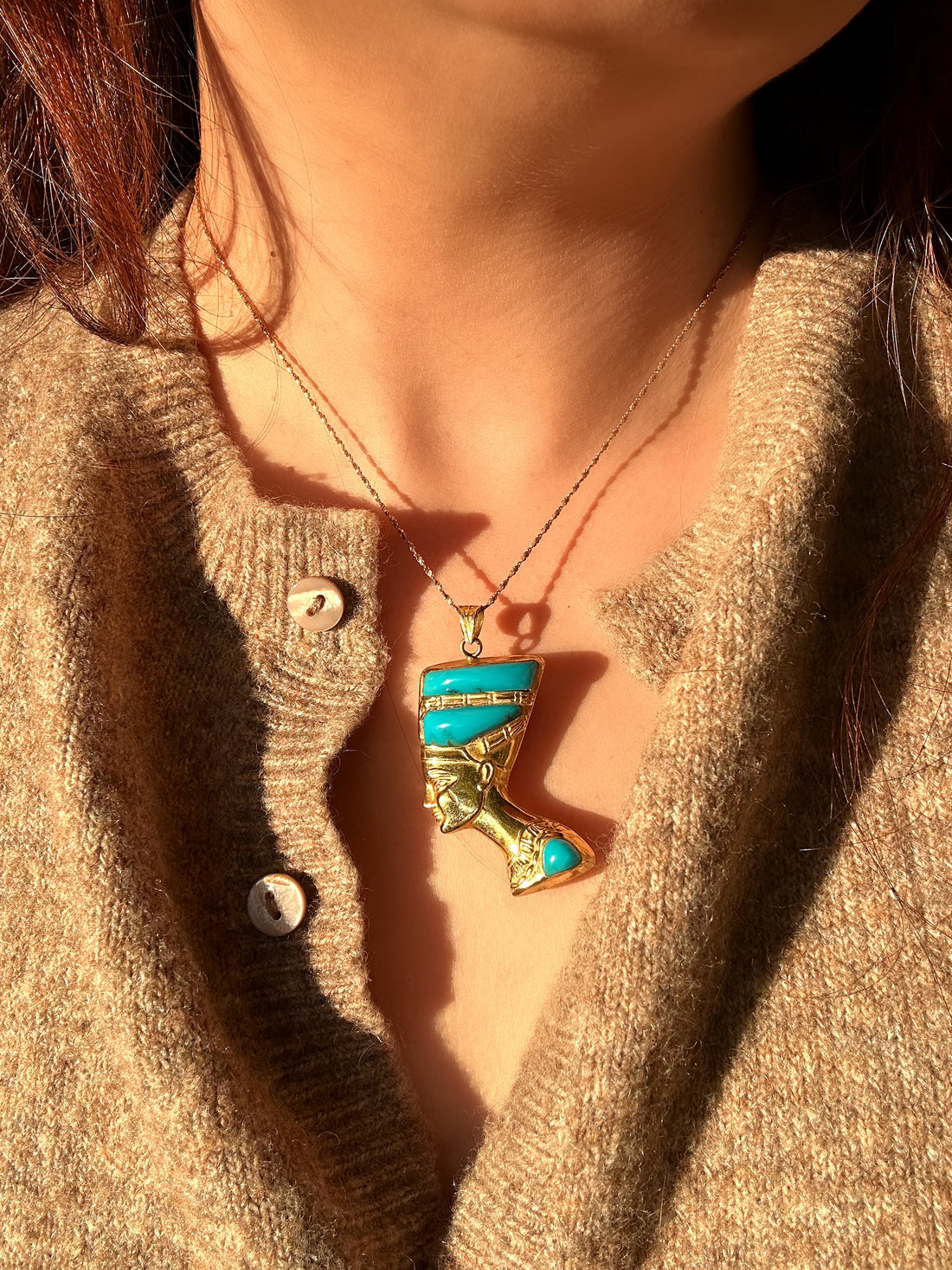 Vintage 18k Lapis & Turquoise Nefertiti Pendant