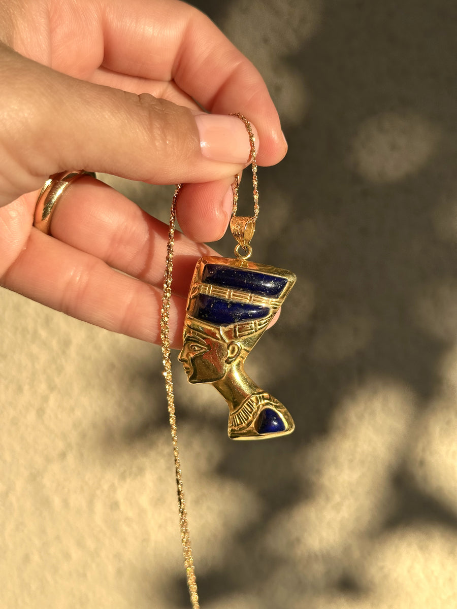 Vintage 18k Lapis & Turquoise Nefertiti Pendant