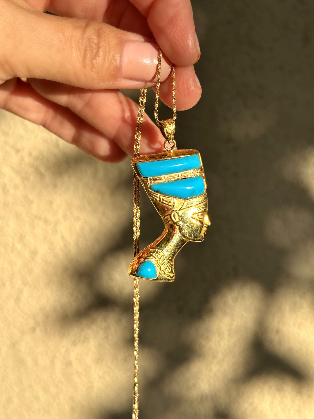 Vintage 18k Lapis & Turquoise Nefertiti Pendant