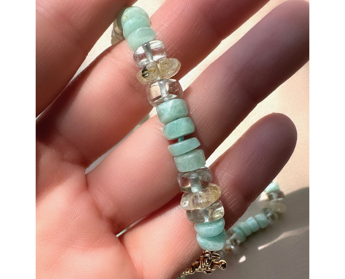 Amazonite, Green Amethyst, and Golden Topaz Handmade Beaded Goldfilled Necklace