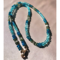 Neon, Sky-Blue, and Green Apatite and Green Amethyst Beaded Goldfilled Necklace