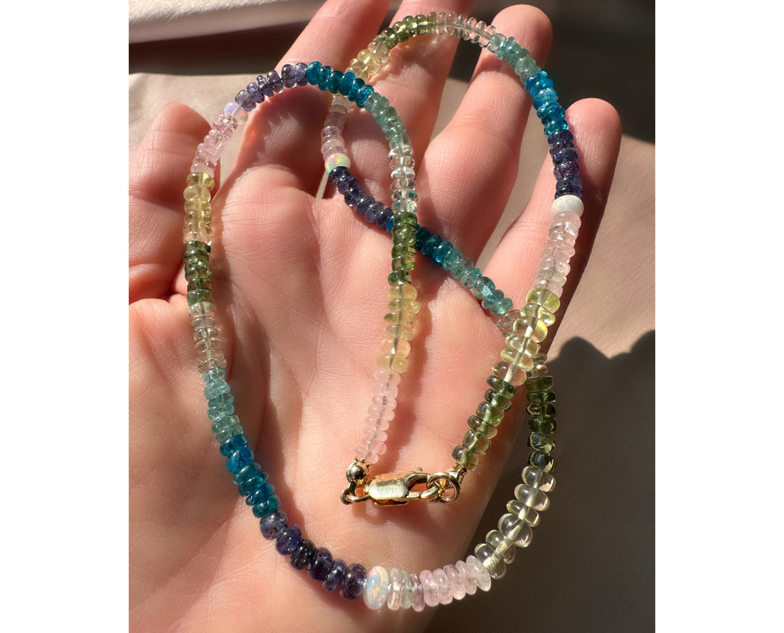 Multi-Gemstone (Rose Quartz, Opal, Citrine, Tanzanite, and Apatite) Beaded Goldfilled Necklace