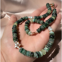 Emerald, Ethiopian Opal, Prehnite, and Pearl Handmade Beaded Goldfilled Necklace