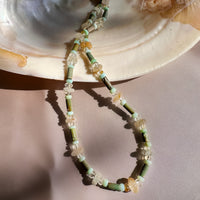 Vintage Green Tube Turquoise, Golden Topaz, and Green Peruvian Opal Handmade Beaded Sterling Silver Necklace