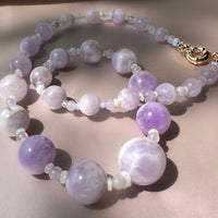 Large Vintage Amethyst and Ethiopian Opal Handmade Beaded Goldfilled Necklace