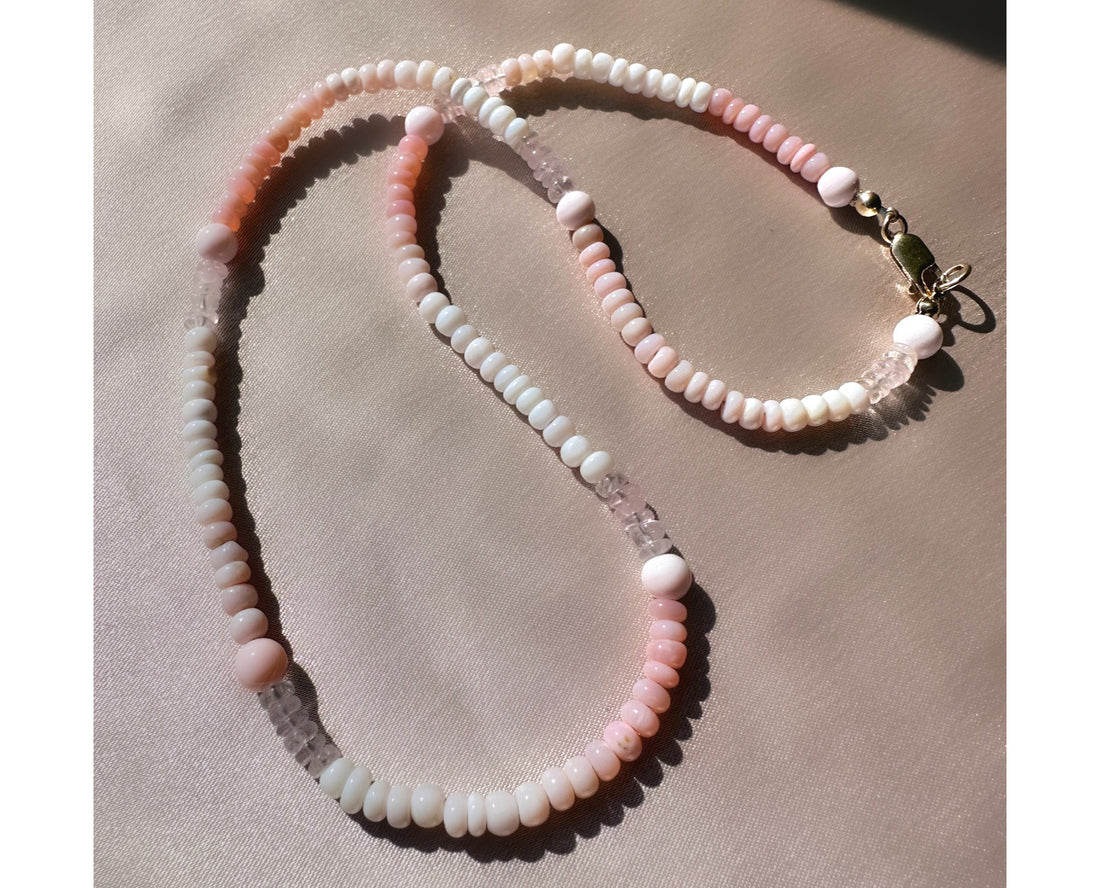 Pink Peruvian Opal and Rose Quartz Beaded Goldfilled Necklace