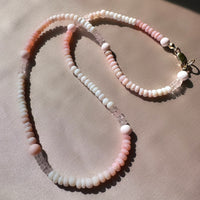 Pink Peruvian Opal and Rose Quartz Beaded Goldfilled Necklace