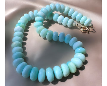 Sky-Blue Peruvian Opal and Ethiopian Opal Hand-Knotted Silk-Cord Goldfilled Necklace