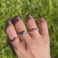 Video of Three Diamond and 14k Yellow Gold Engagement Wedding Ring Tiara Band Enhancer Set on Hand