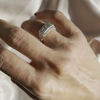 Video of Antique 14k White Gold Art Deco Filigree East-West Three Diamond Ring Alternative Wedding Engagement Bridal on Hand