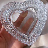 a vintage French cut crystal heart shaped box with lid
