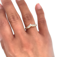 14K Yellow Gold Vintage .25ctw Nine-Diamond Stacking Ring Tiara Band, Perfect for Wedding, Bridal, Anniversary Gift Shown on Ring Finger