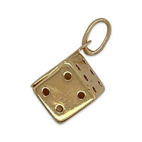 14k Yellow Gold Vintage Lucky Dice Pendant, Las Vegas, Charm