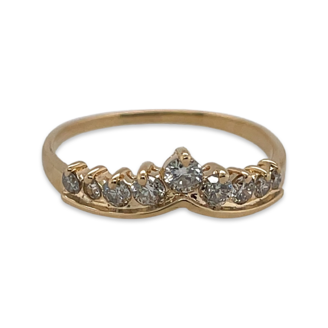 14K Yellow Gold Vintage .25ctw Nine-Diamond Stacking Ring Tiara Band, Perfect for Wedding, Bridal, Anniversary Gift