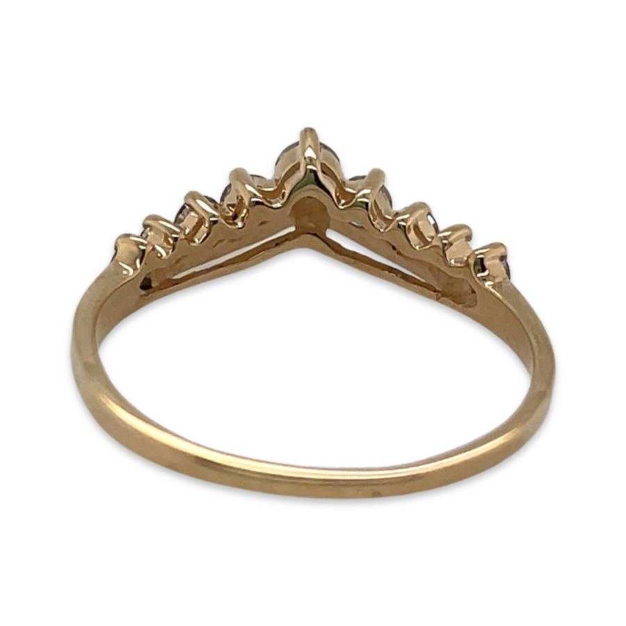 14K Yellow Gold Vintage .25ctw Nine-Diamond Stacking Ring Tiara Band, Perfect for Wedding, Bridal, Anniversary Gift Back View