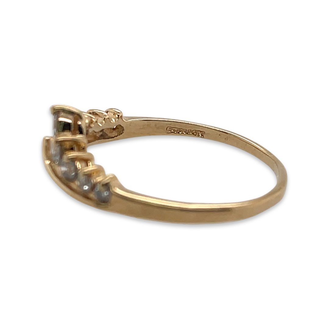 14K Yellow Gold Vintage .25ctw Nine-Diamond Stacking Ring Tiara Band, Perfect for Wedding, Bridal, Anniversary Gift Side View Showing Hallmark