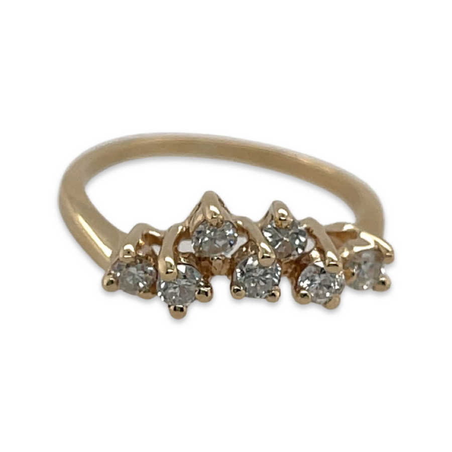14K Yellow Gold Vintage .45ctw (SI1&2) Seven Diamond Ring Stacking Tiara Band, Perfect for Wedding, Bridal, Engagement Enhancer