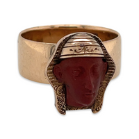 Antique 14k Rosy Yellow Gold Sard Carved Pharaoh Conversion Ring, Ancient Egypt Egyptian Revival King Tut Gift Idea