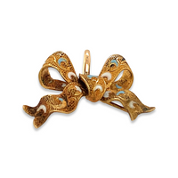 Antique Victorian 14k Yellow Gold Enamel Bow Pendant - Stick Pin Conversion