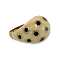 Vintage 18k Yellow Gold Black and White Enamel Dome Ring Polka Dot Unique Statement Ring