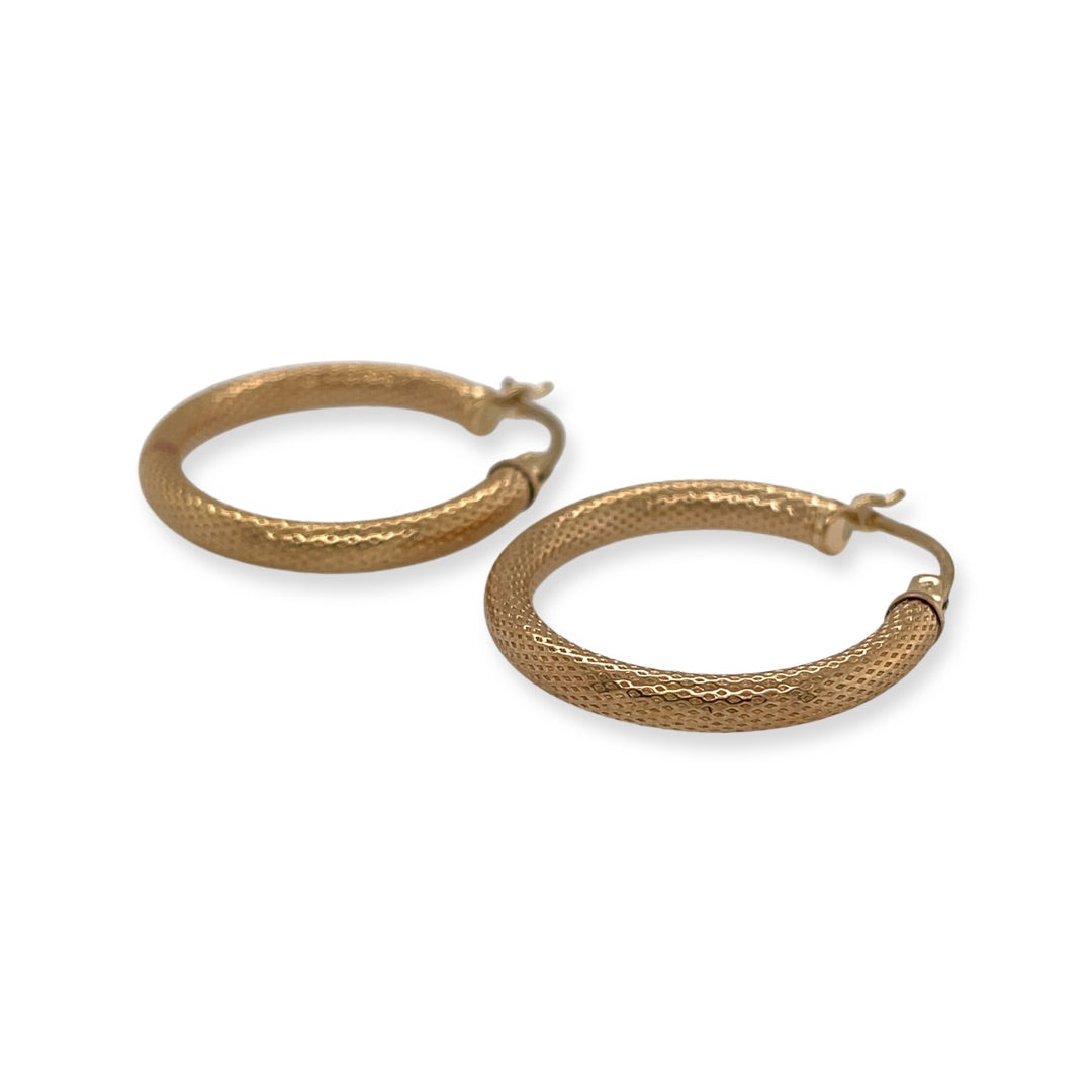 Vintage 10k Yellow Gold Snakeskin Pattern Hoop Earrings Side View