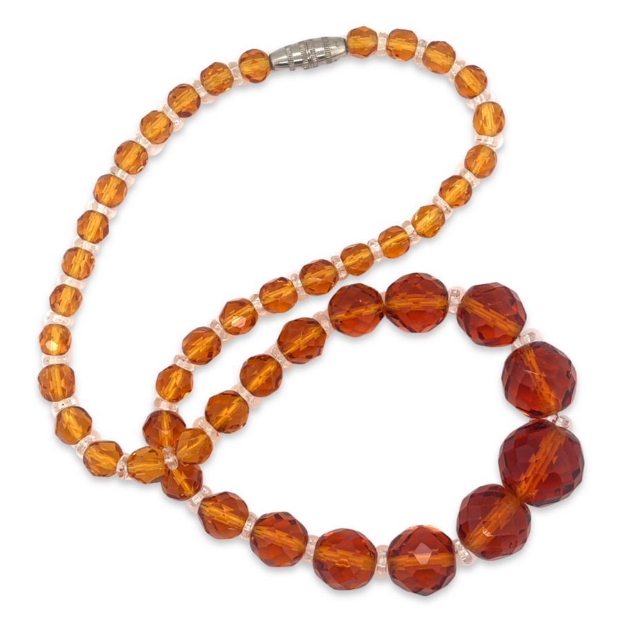 Vintage 1920's Amber-Colored Glass Ombre Flapper Necklace