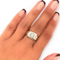 14k White Gold Vintage .50ct Old Mine Cut Diamond Buckle Style Crossover Ring, Engagement Ring Solitaire Shown on Finger