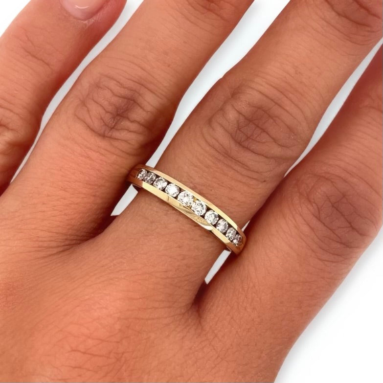 Vintage 14k Yellow Gold Channel-Set .60ctw (I/SI) Diamond Band Ring, Inscribed, Alternative Wedding Band Anniversary Gift Bridal on Hand