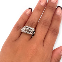 Antique 14k White Gold Belle Epoque-Era Old Mine Cut Diamond Filigree Ring Alternative Engagement Wedding Anniversary Bridal on Ring Finger