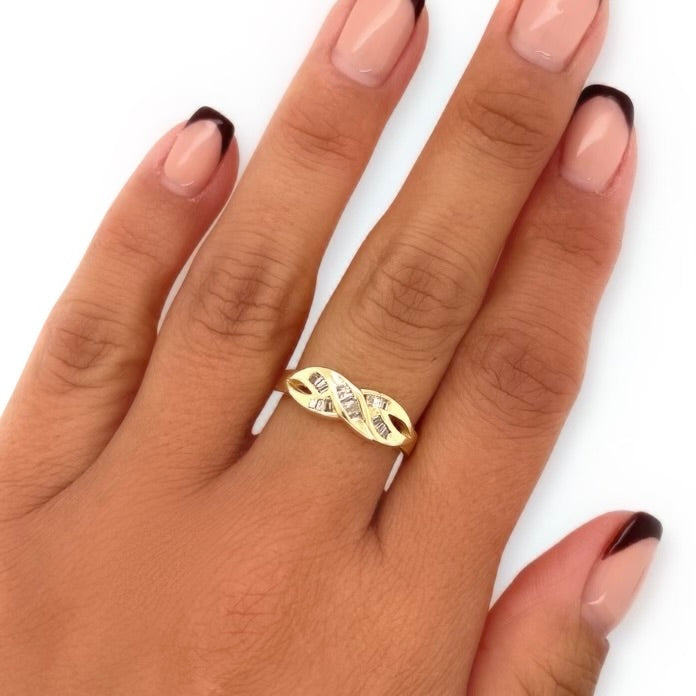 Vintage 14k Yellow Gold .33ctw Baguette Diamond Ribbon-Style Infinity Symbol Ring Alternative Bridal Anniversary Gift Idea on hand