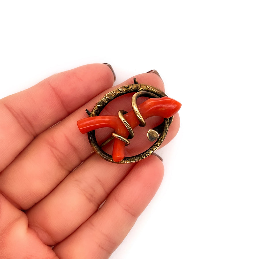 Antique Victorian Gold-filled Natural Coral Branch Brooch/Pendant in Hand