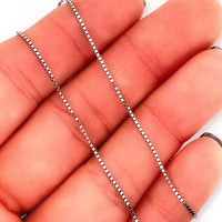 Vintage 14k White Gold 16-inch Box Chain Necklace with Barrel Clasp in hand
