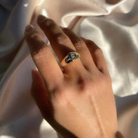 Vintage 14k Yellow Gold .30-Carat (G/VS) Trillion-Cut Diamond Solitaire Ring, Engagement, Bridal Wedding Anniversary Gift Idea on Hand