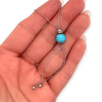 Vintage 18k White Gold Blue Larimar Bead Lariat Necklace on Hand