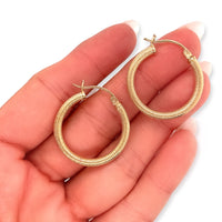 Vintage 10k Yellow Gold Snakeskin Pattern Puffy Hoop Earrings