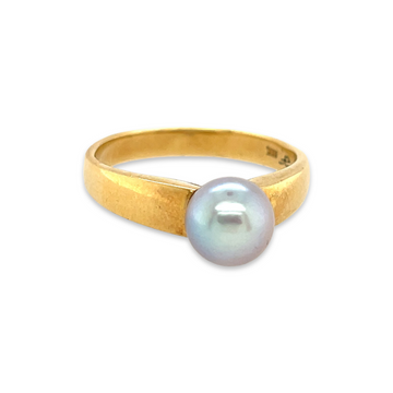 Vintage 18k Yellow Gold Pearl Solitaire Ring, Alternative Wedding Bridal Engagement
