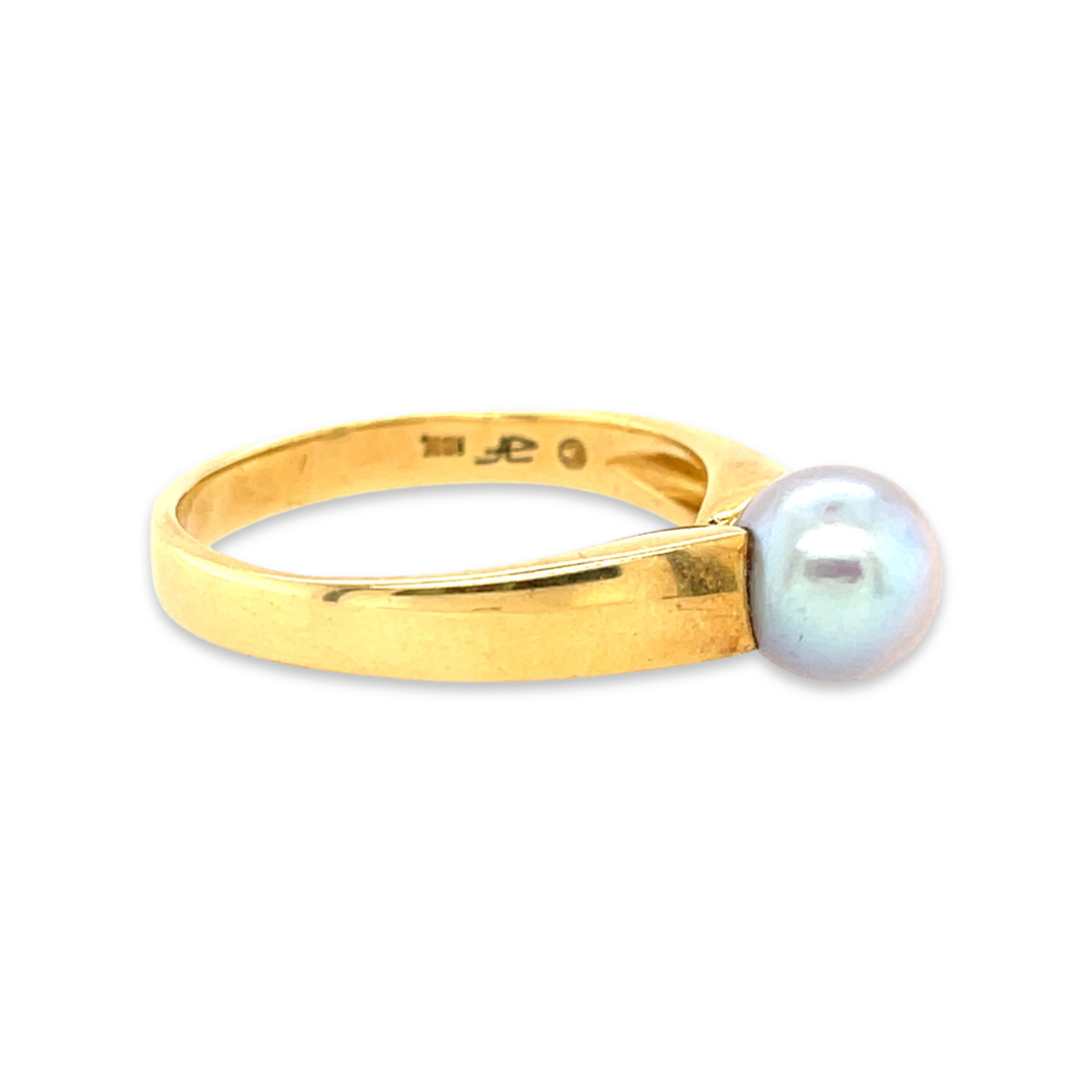Vintage 18k Yellow Gold Pearl Solitaire Ring, Alternative Wedding Bridal Engagement Side View