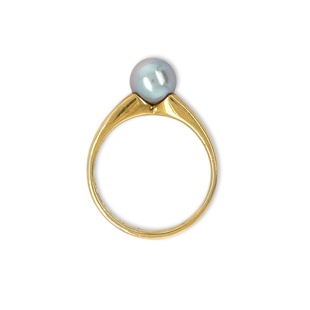 Vintage 18k Yellow Gold Pearl Solitaire Ring, Alternative Wedding Bridal Engagement side View