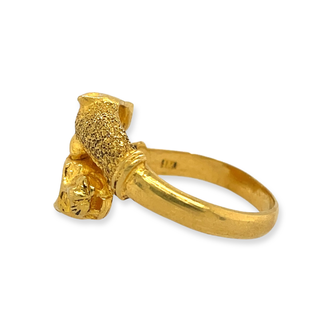 Vintage 24k Yellow Gold Double Leopard Head Animal Bypass Ring Side View